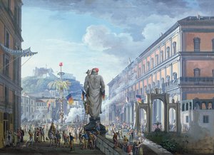 Palazzo Reale, ve chvíli, kdy byl pokácen Strom svobody a jednotky byly hromadně řízeny Angličany v roce 1799, 1800