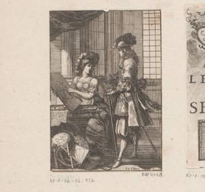 Geometrie a mladý muž s geometrickým kreslením Titulní strana pro: Pratique de la Géometrie, sur le papier et sur le terén (...), 1669 od Sébastien Leclerc (I)