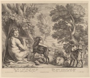 Pan Hraje na flétnu od Schelte Adams Bolswert after Jacob Jordaens