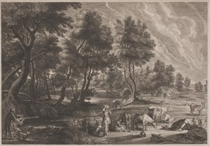 Zemědělská krajina s lovci a dojičkami od Schelte Adams Bolswert, after Sir Peter Paul Rubens