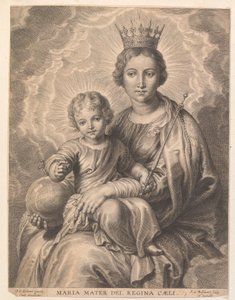 Marie s dítětem a zeměkoule Maria mater dei, regina caeli (titul na předmětu)