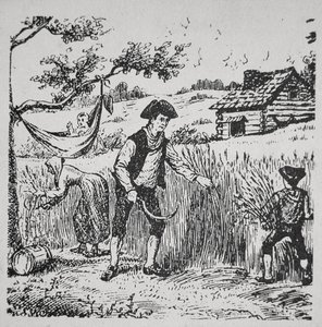 Rodina sklízející kukuřici (litho) od School American