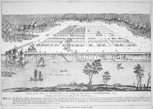 Pohled na Savannah, Georgia v roce 1741 (litho) od School American