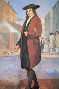 Mladý Ben přijíždí do Philadelphie, chudý a hladový, s chlebem pod paží (olej na plátně) od School American
