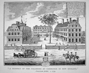 Harvard College, Cambridge, Massachusetts kolem roku 1739 (litho) od School American