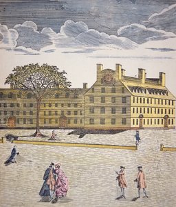 Harvard College, Cambridge, Massachusetts kolem roku 1740 (barevné lito) od School American