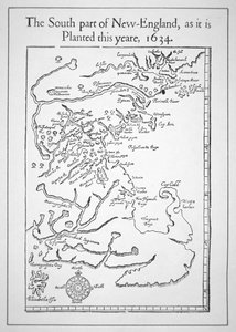 Mapa včetně Massachusetts Bay (litho) od School American