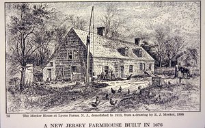 Statek v New Jersey postavený v roce 1676 podle kresby E. J. Meekera z roku 1886 (litho) od School American