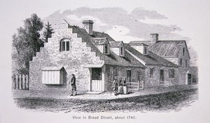 Pohled na Broad Street, New York City kolem roku 1740 (litografie) od School American