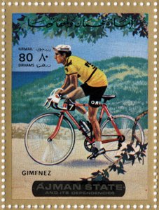 Razítko SAE představující cyklistu Julia Jimeneze (Ne 1934)