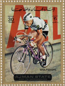 Razítko SAE představující cyklistu Rolfa Wolfshohla (Ne 1938).