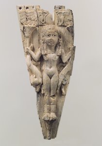 Přední část koně vyřezaná v reliéfu s ženskou postavou lemovanou lvy, cca 9.–8. století př. n. l. (slonovina) od School Assyrian