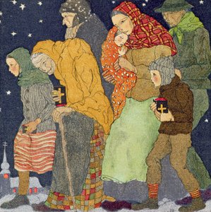 Štědrý večer, chůze do kostela, asi 1910, z knihy "Christmas" vydavatelství J.M. Dent  Sons