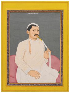 Sedící portrét Ram Chandra Lahiri, Dewan z Cooch Bewar (1829 - 1842, asi 1840 (neprůhledné pigmenty zvýrazněné zlatem na papíře) od School Bengali