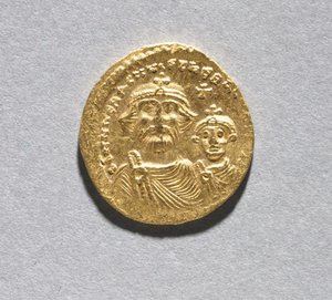 Solidus s Heracliem a jeho synem Heracliem Constantinem (avers), c.616-625 (zlato) (viz CVL 499741 pro rub)
