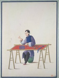 Žena vyšívání, cca 1800 (akvarel na papíře) od School Chinese