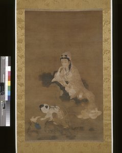 Avalokitéšvara (Guanyin) na lotosu (inkoust a barva na hedvábí) od School Chinese