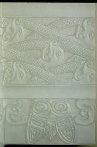 Detail archaistické nádoby a krytu, Tulu, období Qianlong (1736-95) (bledý celadonský nefrit) (viz také 619015) od School Chinese