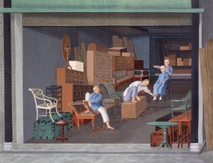 Výroba evropského nábytku, cca 1825 (kvaš na papíře) od School Chinese