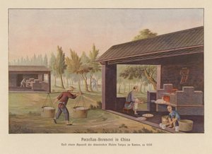 Výroba porcelánu v Číně (barevná litografie) od School Chinese