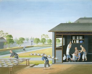 Výroba porcelánu, Čína, cca 1820 (kvaš na papíře) od School Chinese