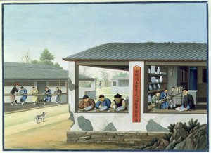 Výroba porcelánu, modré zdobení (kvaš a akvarel na papíře) od School Chinese