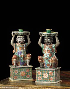 Pár exportních svícnů famille verte, Kangxi od School Chinese