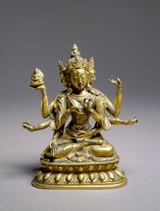 Sedící Usnisavijaya, dynastie Qing (bronz se zlacením a malachitem) od School Chinese