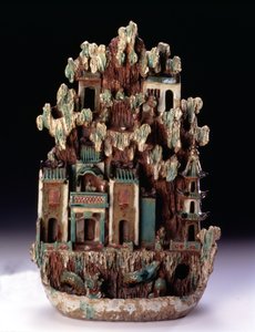 Taoistický horský ráj na Penglai vyrobený v pecích Shiwan, provincie Guangdong, dynastie Qing 1644-1912, konec 19. století (polychromovaná a zlacená kamenina) od School Chinese