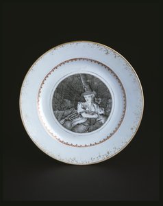Bílý talíř lemovaný zlatou a červenou ženou (porcelán) od School Chinese