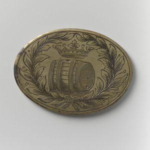 Docházkový žeton Cech dovozců piva Guild of Amsterdam, cca 1700 (mosaz)