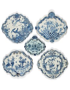 Plakety ve tvaru kosočtverce Delft chinoiseries, konec 17. - začátek 18. století (fajáns)