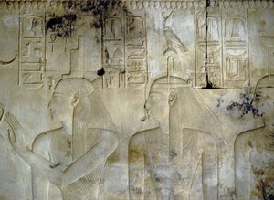 ABYDOS: Chrám Setiho (Sethiho) I., bohyně doprovázející faraona. od School Egyptian