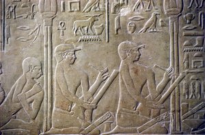 Starověký Egypt, reliéf/řezba, Merereukina hrobka, Merereukina mastaba, 6. dynastie, Sakkára, Starší vesnice nuceni přiznat úředníkům chybné daňové přiznání (foto) od School Egyptian
