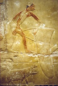 Starověký Egypt, Nástěnné řezby/malby, Mastaba/Tomb of Idout, Sakkára, 6. dynastie, Rybaření s pastí, Hroch (foto) od School Egyptian