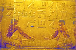 Starověký Egypt, Nástěnné řezbářství/malby, Mastaba/Tomb of Ti, Sakkára, 5. dynastie, Dělníci leští dřevo (foto) od School Egyptian