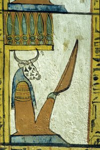 Starověký Egypt, Nástěnná malba, Bůh podsvětí s kravskou hlavou, Sennedjemova hrobka, Théby, Deir el Medina od School Egyptian