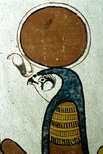 Starověký Egypt, Nástěnná malba, Horus, Bůh Slunce, Symbol Slunce, Hrobka Sennedjem, Théby, Deir el Medina od School Egyptian