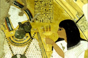 Starověký Egypt, Nástěnná malba Inherkhauova hrobka, Théby, Hrobka šlechticů, 20. dynastie, Inherkhau přináší oběti Osirisovi (foto) od School Egyptian