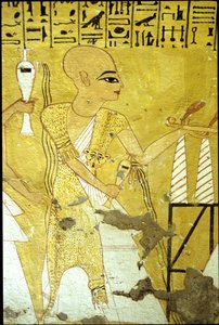 Starověký Egypt, Nástěnná malba Inherkhauova hrobka, Théby, Hrobka šlechticů, 20. dynastie, Kněz nalévající úlitbu za Inherkhaua (foto) od School Egyptian