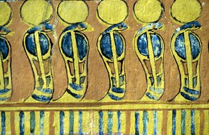 Starověký Egypt, Nástěnná malba, Uraeovi hadi střežící Osirisovu svatyni, Sennedjemova hrobka, Théby, Deir el Medna od School Egyptian