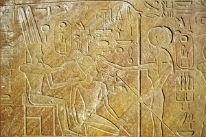 Starověký Egypt, Nástěnná malba/řezba, adresy Sachmet, Amon Ra a Hatšepsut, Chrám v Karnaku, Luxor od School Egyptian