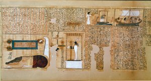 Egyptská antiquitis: fragment Knihy mrtvých, papyrus z Nebqedu. Detail představující váhu duší. 18. dynastie. 1400-1350 před naším letopočtem. Paříž, muzeum Louvre