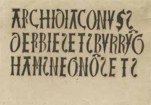 Barton under Needwood Church - nápisy: inkoustová faksimile, nd [?18. století] (kresba) od School English