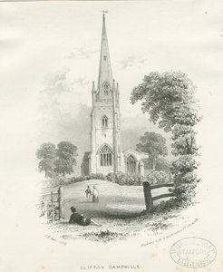 Clifton Campville Church: litografie (vinětace) od School English