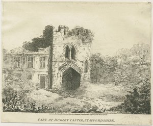 Dudley Castle - The Gatehouse: litografie, nd [c 1801] (tisk) od School English