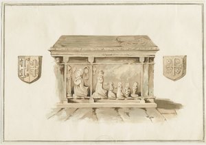 Kostel Eccleshall – Hrob biskupa Benthama: malba vodovými barvami, nd [~19. století] (malba) od School English