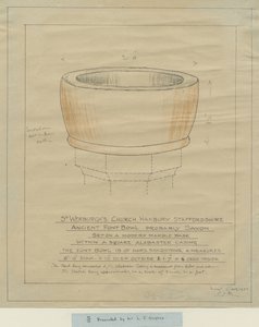Hanbury Church - Ancient Font Bowl: tracing, nd [1933] (kresba) od School English
