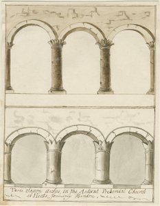 Interiér kostela Hints: pero a lavírovaná kresba, nd [c 1750] (kresba) od School English