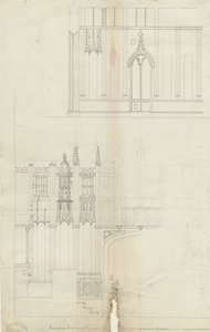Interiér katedrály Lichfield - West End of Choir: kresba perem, nd [c 1780] (kresba) od School English